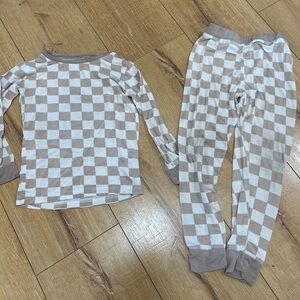 Checkered Kids Pajamas Set - Tan and White